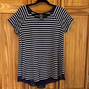 Premise Nautical Navy and White Hi-Low Striped Shirt with Insert Size Medium